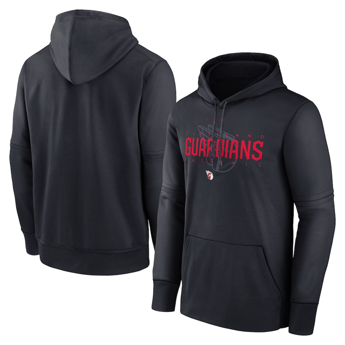 Men's Cleveland Guardians Navy Pregame Performance Pullover Hoodie